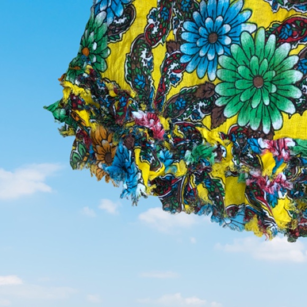 ADRIFT yellow blouse with bright colored florals - Picture 6 of 6